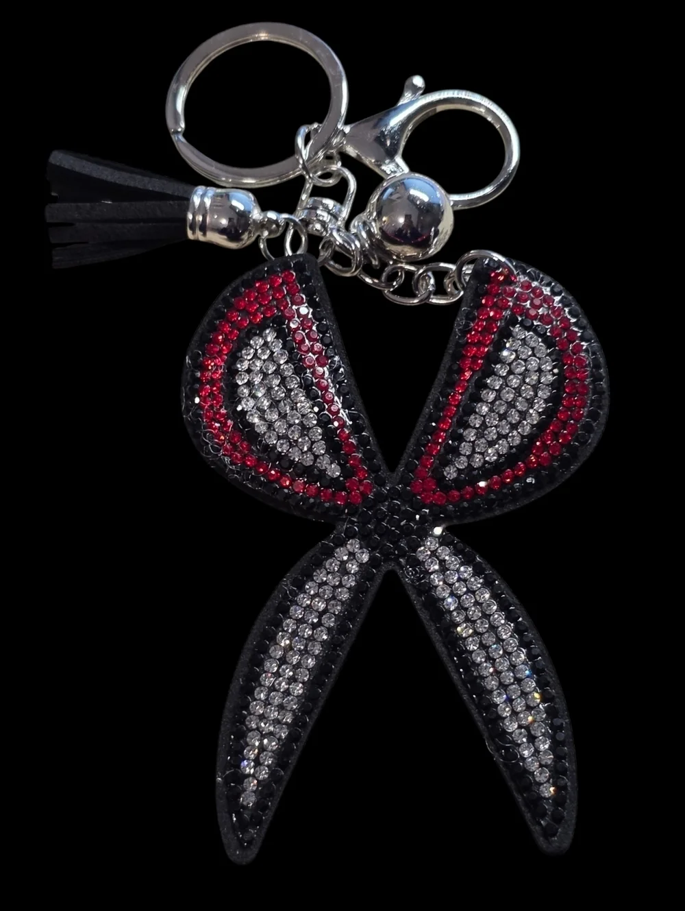 Crystal Embellished Scissors Bag Charm  Keychain - Black, Red, Silver